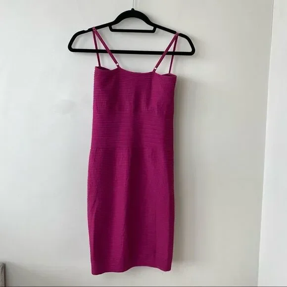 Bebe-Ribbed Deep Raspberry Party Mini Bodycon Dress (Medium/Large) - Picture 2 of 10